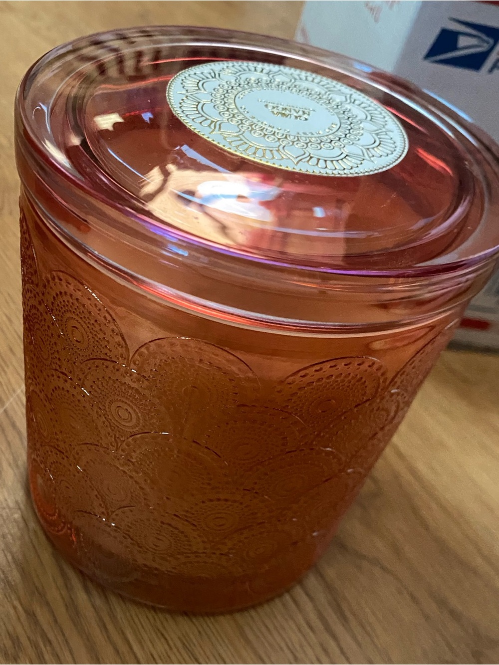 Guava Mango Orange Decorative Glass Candle with Lid NWT
